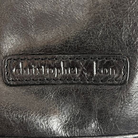 Christopher Kon Black Leather Shoulder Bag Hobo Slouchy Zipper Purse Mobwife - Picture 5 of 9